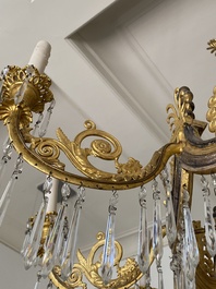 A German gilt metal, gilt wood and cut-glass ten-light chandelier after a design by Karl Friedrich Schinkel, ca. 1830