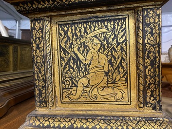 A large rectangular partly gilt wooden stand, Thailand, 19th C.