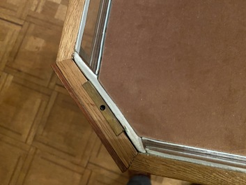 A French marquetry table display mounted with Wedgwood plaques, 2nd half 19th C.