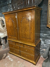 A Dutch mahogany and rootwood veneer cabinet, The Netherlands, 19th C.