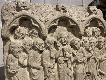 A sandstone relief depicting Christ and the twelve apostles, 20th C.