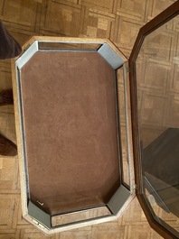 A French marquetry table display mounted with Wedgwood plaques, 2nd half 19th C.