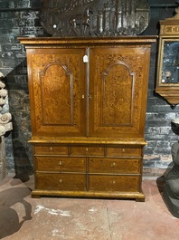 A Dutch mahogany and rootwood veneer cabinet, The Netherlands, 19th C.