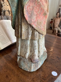 A large German polychromed oak figure of a bishop, Upper Rhine area, late 15th C.