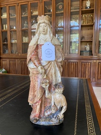 A polychrome wooden figure of Elizabeth of Hungary, late 16th C.