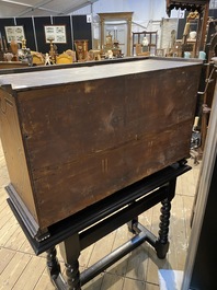 A Spanish partly ebonised wooden cabinet with tortoiseshell veneer and engraved bone plaques, 19th C.