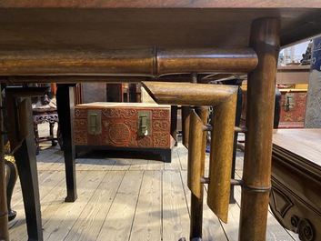 A bamboo 'japonism' table with inlaid wooden top, 19/20th C.