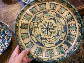 Four Moroccan polychrome 'Fez' pottery dishes, 19/20th C.