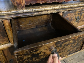 A Chinese elmwood sideboard, 19/20th C.