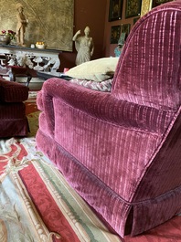 A pair of two-seaters with red velvet upholstery, 19/20th C.
