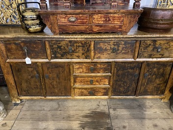 A Chinese elmwood sideboard, 19/20th C.