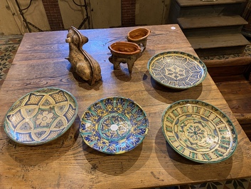 Four Moroccan polychrome 'Fez' pottery dishes, 19/20th C.