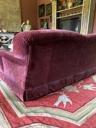 A pair of two-seaters with red velvet upholstery, 19/20th C.