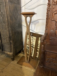 A faux-bamboo carved wooden lamp stand, 1st half 20th C.