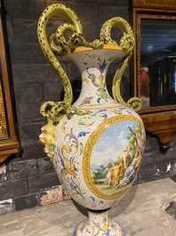 A very large polychrome Italian maiolica vase, 1st half 20th C.