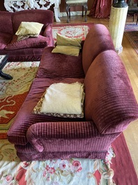 A pair of two-seaters with red velvet upholstery, 19/20th C.