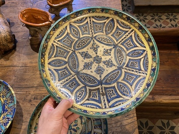 Four Moroccan polychrome 'Fez' pottery dishes, 19/20th C.