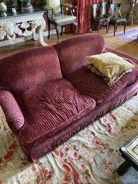 A pair of two-seaters with red velvet upholstery, 19/20th C.