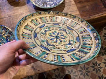 Four Moroccan polychrome 'Fez' pottery dishes, 19/20th C.