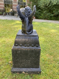 A black patinated cast iron garden ornament with a winged lion of Saint Marcus, 2nd half 19th C.