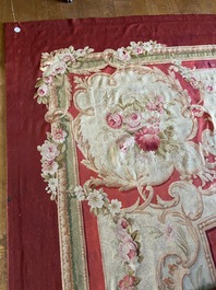 A large French Aubusson rug with floral design, 19th C.