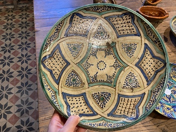 Four Moroccan polychrome 'Fez' pottery dishes, 19/20th C.