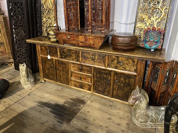 A Chinese elmwood sideboard, 19/20th C.