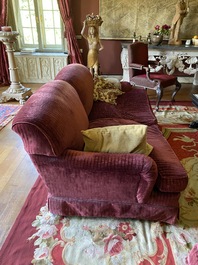 A pair of two-seaters with red velvet upholstery, 19/20th C.