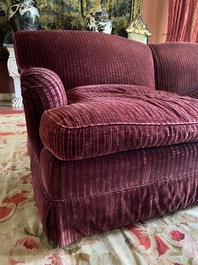 A pair of two-seaters with red velvet upholstery, 19/20th C.