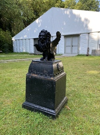 A black patinated cast iron garden ornament with a winged lion of Saint Marcus, 2nd half 19th C.