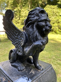 A black patinated cast iron garden ornament with a winged lion of Saint Marcus, 2nd half 19th C.