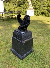 A black patinated cast iron garden ornament with a winged lion of Saint Marcus, 2nd half 19th C.