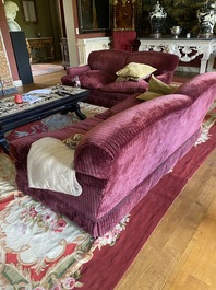 A pair of two-seaters with red velvet upholstery, 19/20th C.