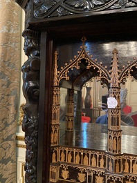 Cabinet exceptionnel de style n&eacute;o-gothique en bois incrust&eacute;, atelier inconnu dans la r&eacute;gion de Gand, Flandres, 19&egrave;me