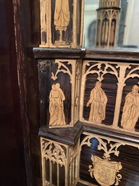 An exceptional Gothic Revival ebony and rosewood cabinet, unknown workshop in the greater Ghent area, 19th C.