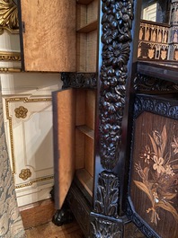 An exceptional Gothic Revival ebony and rosewood cabinet, unknown workshop in the greater Ghent area, 19th C.