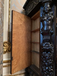 An exceptional Gothic Revival ebony and rosewood cabinet, unknown workshop in the greater Ghent area, 19th C.