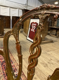 Six English polychrome and partly gilt George Hepplewhite style armchairs, 19th C.