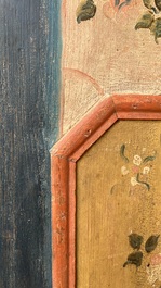 Een Duitse beschilderde houten &eacute;&eacute;ndeurskast, 19e eeuw