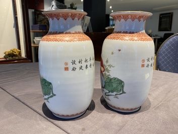 Three pairs of Chinese Cultural Revolution vases, Zhong Guo Jing De Zhen Zhi mark 中國景德鎮製