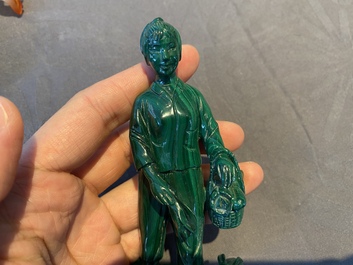 Two Chinese Cultural Revolution figures of girls in agate and malachite
