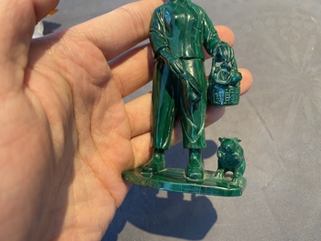Two Chinese Cultural Revolution figures of girls in agate and malachite