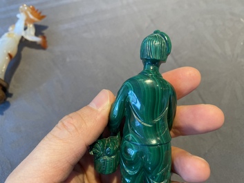Two Chinese Cultural Revolution figures of girls in agate and malachite