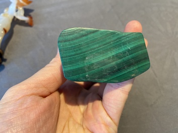 Two Chinese Cultural Revolution figures of girls in agate and malachite