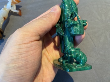 Two Chinese Cultural Revolution figures of girls in agate and malachite