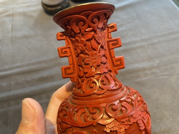 Six Chinese red lacquer pieces with Cultural Revolution design, 20th C.