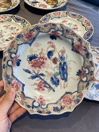 Three pairs of Chinese famille rose plates, Qianlong