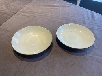 Paire d'assiettes en porcelaine de Chine 'Bleu de Hue' pour le Vietnam, marque Ngoạn ngọc 玩玉, 19&egrave;me