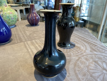 Five Chinese monochrome black- and blue-glazed vases, 19/20th C.