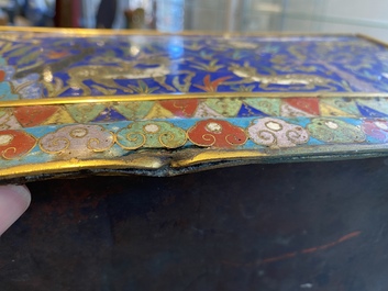 A Chinese rectangular cloisonn&eacute; censer and cover, Qing